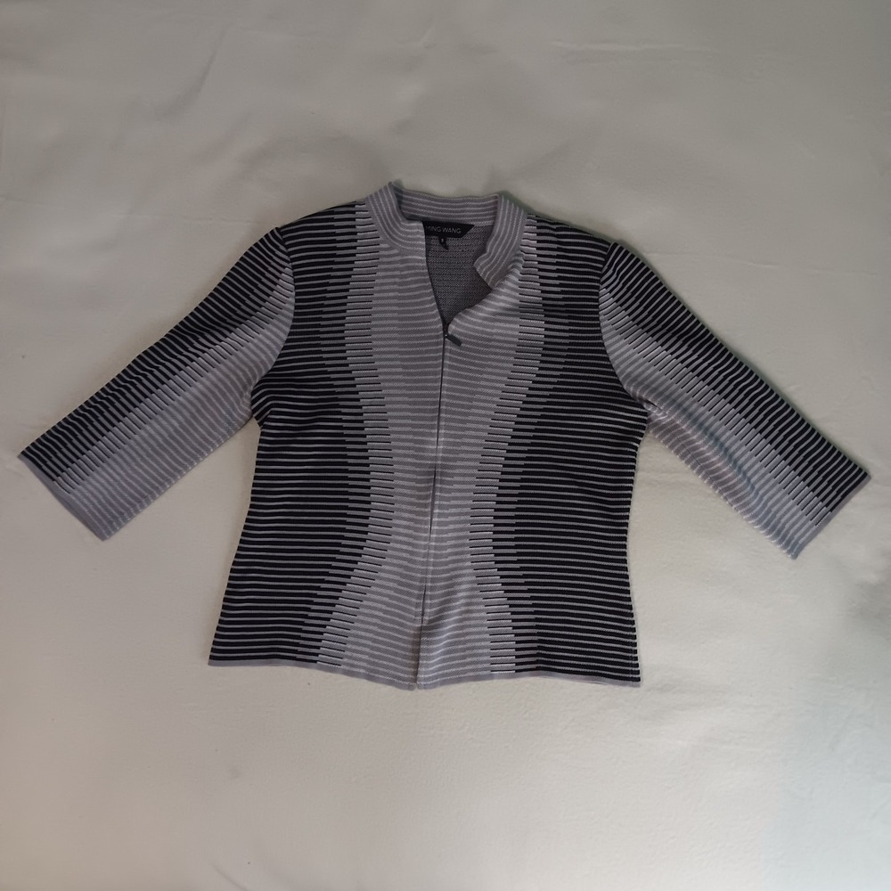 Womens Size Small Ming Wang‎ Zip Up 3/4 Sleeve Cardigan Old Money Art To Wear